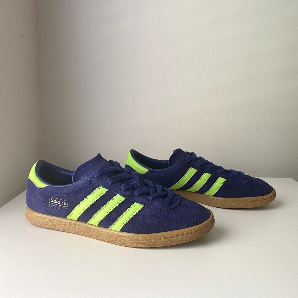 Adidas Originals Stadt Men’s EE5727 Suede Purple Shock Yellow Shoes Sz US 9 Rare